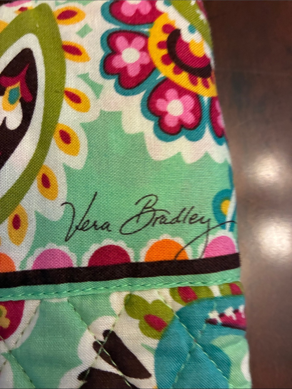 Vera Bradley Turquoise Paisley Quilted Tote with Pink and Yellow Accents - Picture 4 of 5